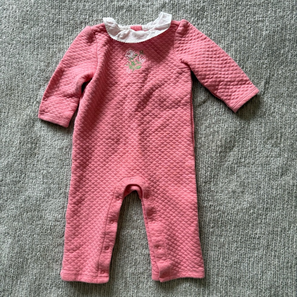 Janie‎ And Jack Pink Quilted Romper 6-12 Months Ruffle Collar Floral